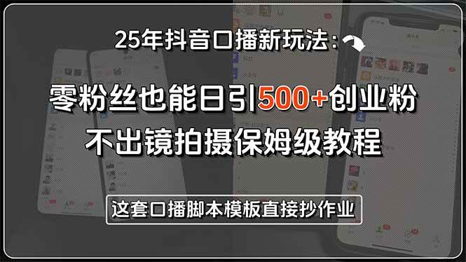 （15384期）25年抖音口播新玩法：零粉丝也能日引500+创业粉，不出镜拍摄保姆级教程…-网创副业教程