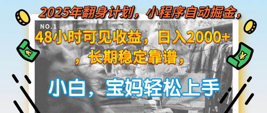 （15082期）2025年翻身计划，小程序自动掘金48小时可见收益，日入2000+，长期稳定…-网创副业教程