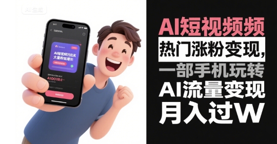 AI短视频热门涨粉变现，一部手机玩转AI流量变现，月入过W-网创副业教程