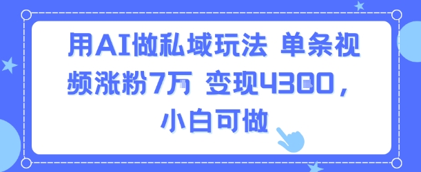 用AI做私域玩法，单条视频涨粉7W变现4.3k，小白可做-网创副业教程