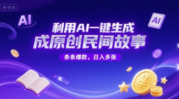 利用AI一键生成原创民间故事，无限制生成，条条爆款，日入多张-网创副业教程