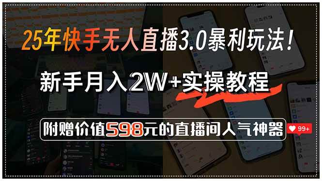 （15335期）25年快手无人直播3.0暴利玩法！，新手月入2W+实操教程，附赠价值598元…-网创副业教程