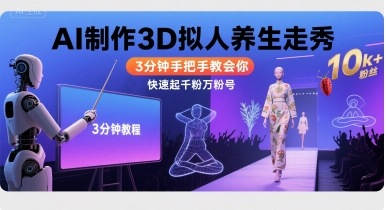 Ai制作3D拟人养生走秀，3分钟手把手教会你，快速起千粉万粉号-网创副业教程
