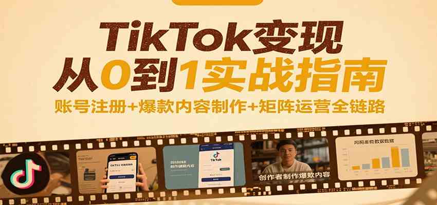 TikTok变现从0到1实战指南：账号注册+爆款内容制作+矩阵运营全链路-网创副业教程