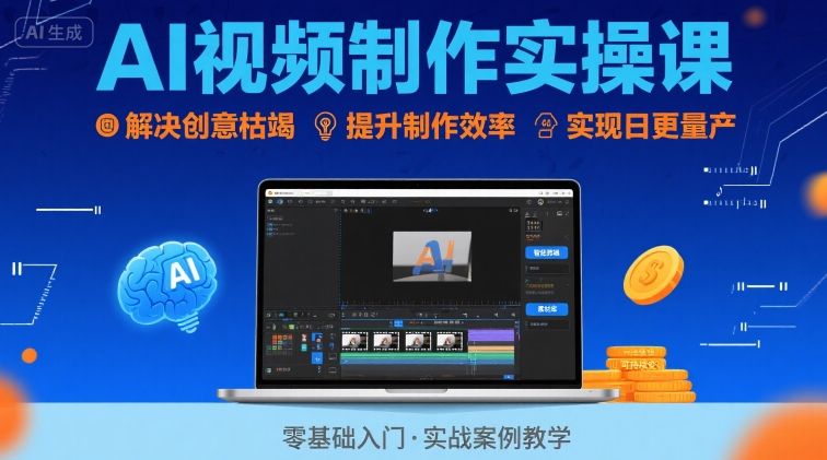 Ai视频制作实操课，解决创意枯竭、效率低下痛点，实现日更量产可持续变现-网创副业教程