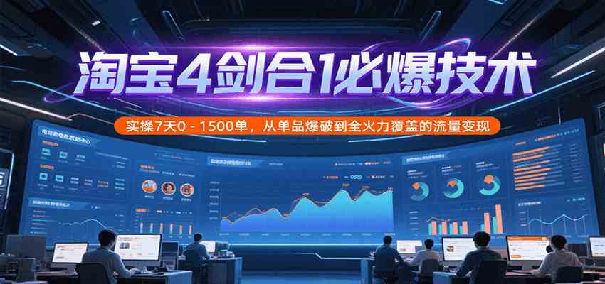 淘宝4剑合1必爆技术，实操7天0-1500单，从单品爆破到全火力覆盖的流量变现-网创副业教程