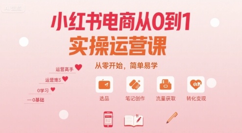 小红书电商从0到1实操运营课，从零开始，简单易学-网创副业教程