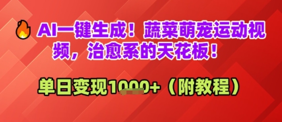 AI一键生成！蔬菜萌宠运动视频，治愈系的天花板！单日变现多张-网创副业教程