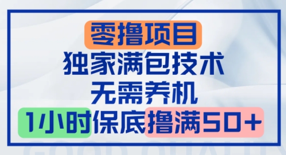 零撸顶配玩法，独家满包技术，无需养机，1小时保底撸满50+-网创副业教程