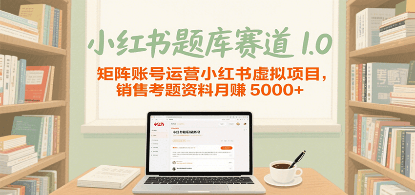 小红书题库赛道1.0，矩阵账号运营小红书虚拟项目，销售行业资格证考题资料月赚5000+-网创副业教程