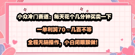 小众冷门赛道：每天花个几分钟买卖一下，一单利润70～几张不等，全程无脑操作，小白闭眼跟做-网创副业教程