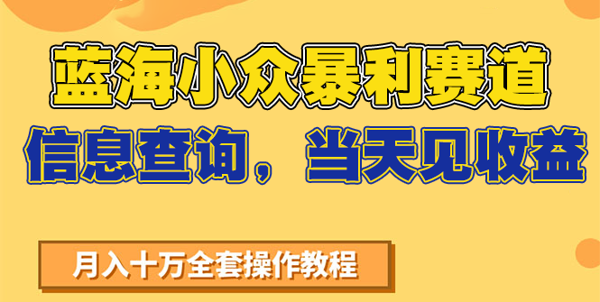 蓝海小众暴利赛道，信息查询，当天见收益，不讲玄学，7天搞了2万+-网创副业教程