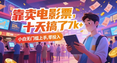 靠卖电影票，十天搞了7k+，小白无门槛上手，零投入【揭秘】-网创副业教程