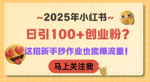 2025年小红书日引100+创业粉？这招新手抄作业也能爆流量！-网创副业教程