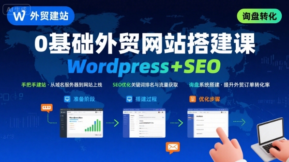 WordPress外贸建站+SEO优化课程，手把手教你从0到1搭建可获得询盘的外贸网站-网创副业教程