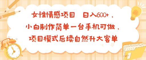 女性情感项目 小白制作简单一台手机可做 项目模式后续自然升大客单 日入6张-网创副业教程