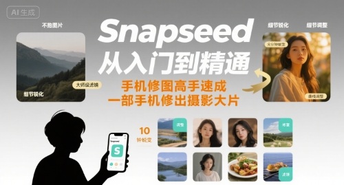 Snapseed从入门到精通，手机修图高手速成，一部手机就能修出摄影大片-网创副业教程