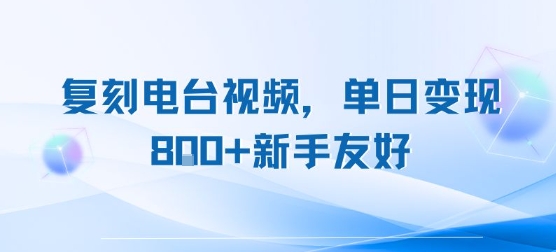 复刻电台视频，单日变现8张+新手友好，长期可做-网创副业教程