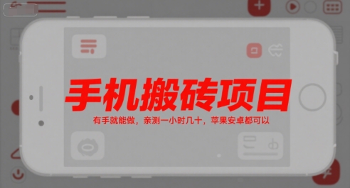 手机搬砖项目，有手就能做，亲测一小时几十，苹果安卓都可以-网创副业教程