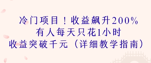 冷门项目！收益飙升200% 有人每天只花1小时 收益突破1k(详细教学指南)-网创副业教程