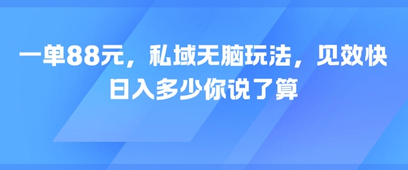 一单88元，私域无脑玩法，见效快，日入多少你说了算-网创副业教程