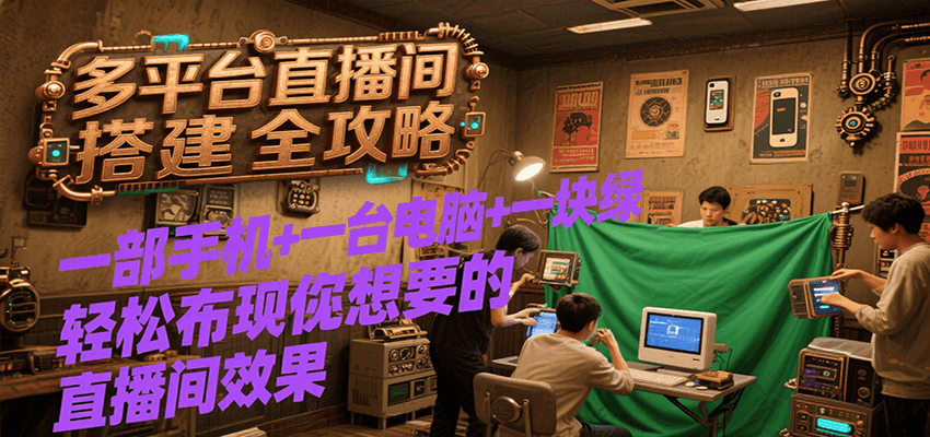多平台直播间搭建全攻略，一部手机+一台电脑+一块绿布轻松实现你想要的直播间效果-网创副业教程