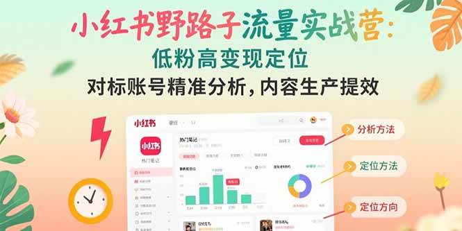 （15423期）小红书野路子流量实战营：低粉高变现定位 对标账号精准分析 内容生产提效-网创副业教程