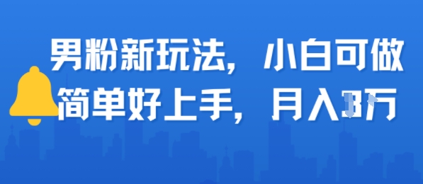 男粉新玩法，小白可做，简单好上手，月入1w-网创副业教程