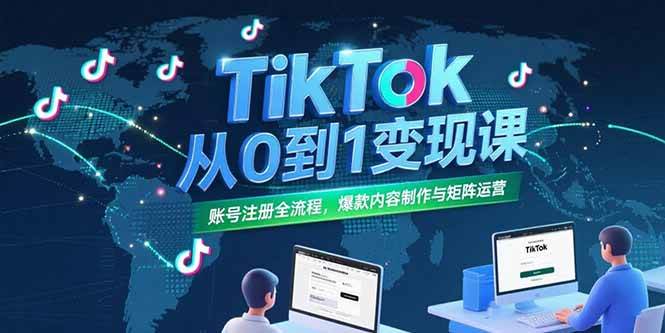 （15346期）TikTok从0到1变现课，账号注册全流程，爆款内容制作与矩阵运营-网创副业教程