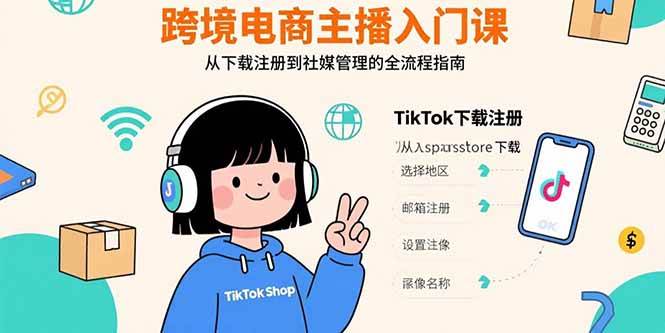 （15708期）跨境电商主播入门课，TikTok下载注册，支付工具配置，社媒账号管理全流程-网创副业教程