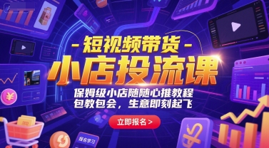 短视频带货-小店投流课，保姆级小店随心推教程，包教包会，生意即刻起飞-网创副业教程