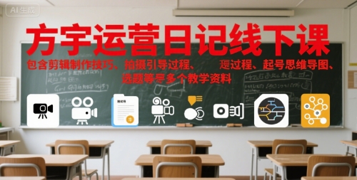 方宇运营日记线下课，包含剪辑制作技巧、拍摄引导过程、起号思维导图、选题等多个教学资料-网创副业教程