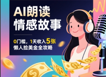 Ai朗读情感故事，0门槛，1天收入5张，每天10分钟，懒人捡美金全攻略-网创副业教程
