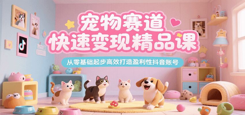 宠物赛道快速变现精品课，从零基础起步高效打造盈利性抖音账号-网创副业教程