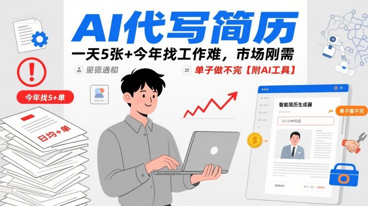 AI代写简历，一天5张+今年找工作难，市场刚需，单子做不完【附AI工具】-网创副业教程