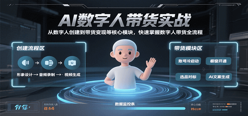 AI数字人带货实战，从数字人创建到带货变现各核心模块，快速掌握全流程-网创副业教程