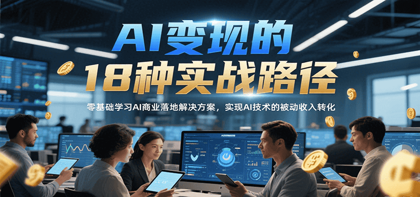 AI变现的18种实战路径，零基础学习AI商业落地解决方案，实现AI技术的被动收入转化-网创副业教程