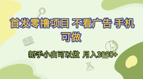 首发零撸项目 不看广告 手机可做 新手小白可以做 月入3k+【揭秘】-网创副业教程