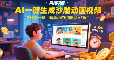 AI一件生成沙雕动画视频，5分钟一条，新手小白也能月入9k+-网创副业教程