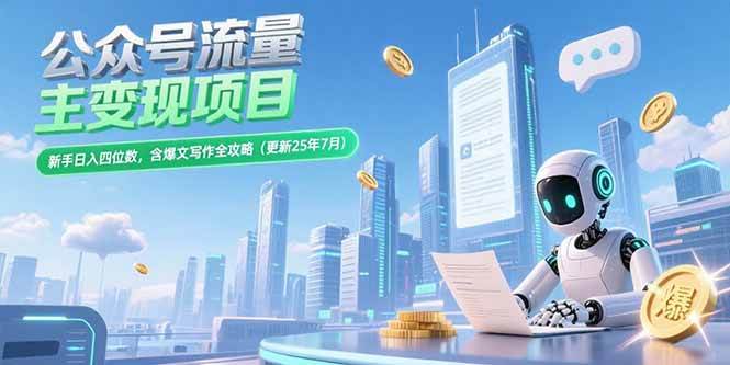 （15412期）公众号流量主变现项目，新手日入四位数，含爆文写作全攻略(更新25年7月)-网创副业教程
