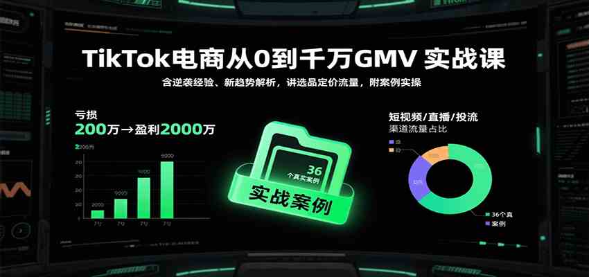 TikTok电商从0到千万GMV实战课，含逆袭经验、新趋势解析，讲选品定价流量，附案例实操-网创副业教程