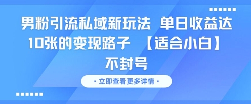 男粉引流私域新玩法，单日收益达10张的变现路子 【适合小白】不封号-网创副业教程