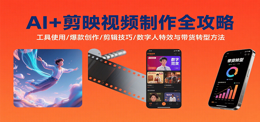 AI+剪映视频制作全攻略：工具使用/爆款创作/剪辑技巧/数字人特效与带货转型方法-网创副业教程