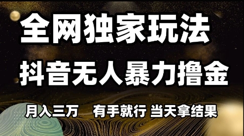 全网独家玩法抖音无人暴力撸金，月入3W，有手就行，当天拿结果【揭秘】-网创副业教程