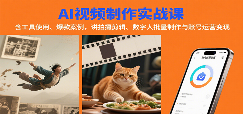 AI视频制作实战：含工具使用、爆款案例，讲拍摄剪辑、数字人批量制作与账号运营变现-网创副业教程