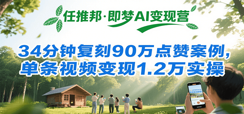 任推邦·即梦AI变现营，34分钟复刻90万点赞案例，单条视频变现1.2万实操-网创副业教程