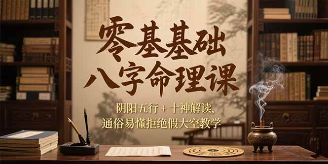 （15283期）零基础八字命理课，阴阳五行+十神解读，通俗易懂拒绝假大空教学-网创副业教程
