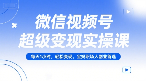微信视频号超级变现实操课，每天1小时，轻松变现，宝妈职场人副业首选-网创副业教程