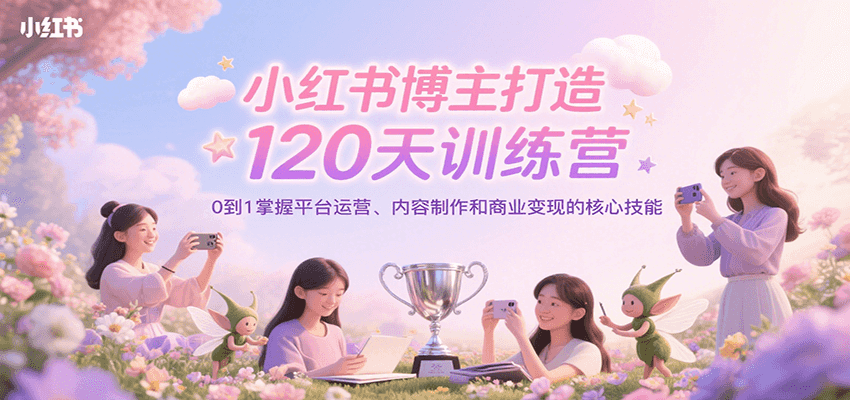 小红书博主打造120天训练营，0到1掌握平台运营、内容制作和商业变现-网创副业教程