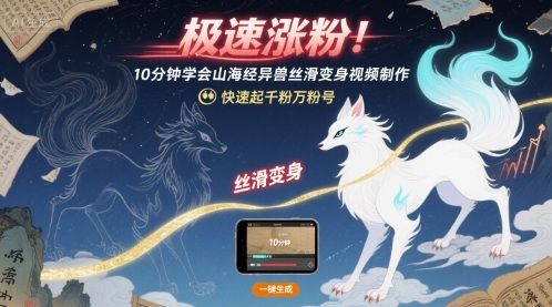 极速涨粉！10分钟学会山海经异兽丝滑变身视频制作，快速起千粉万粉号-网创副业教程